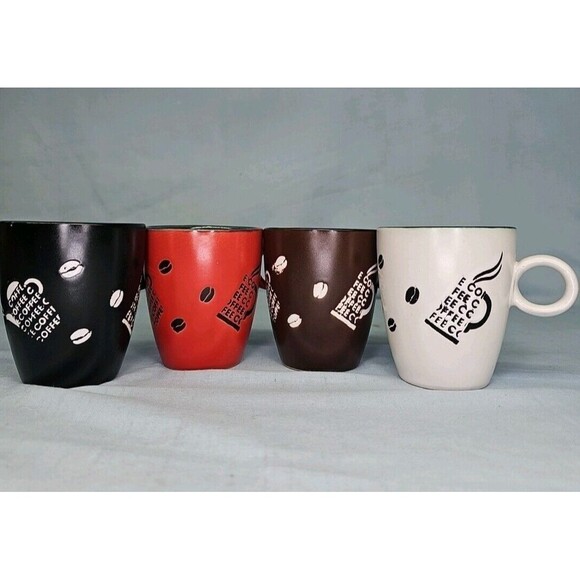 Espresso Coffee Cup Set of 4 Red Brown White Black NEW - Picture 14 of 16